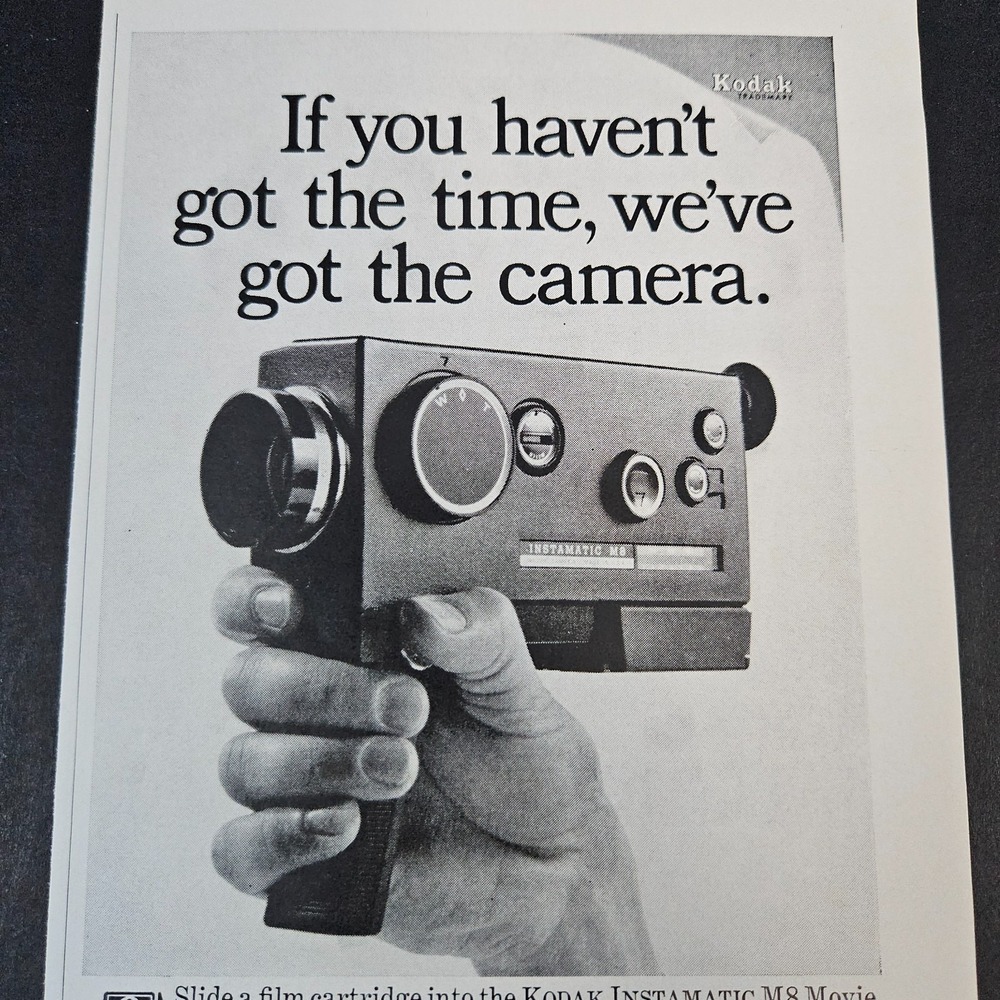 1967 Kodak Instamatic M8 Movie Camera Super 8 Vintage Print Ad Film‎ Cartridge